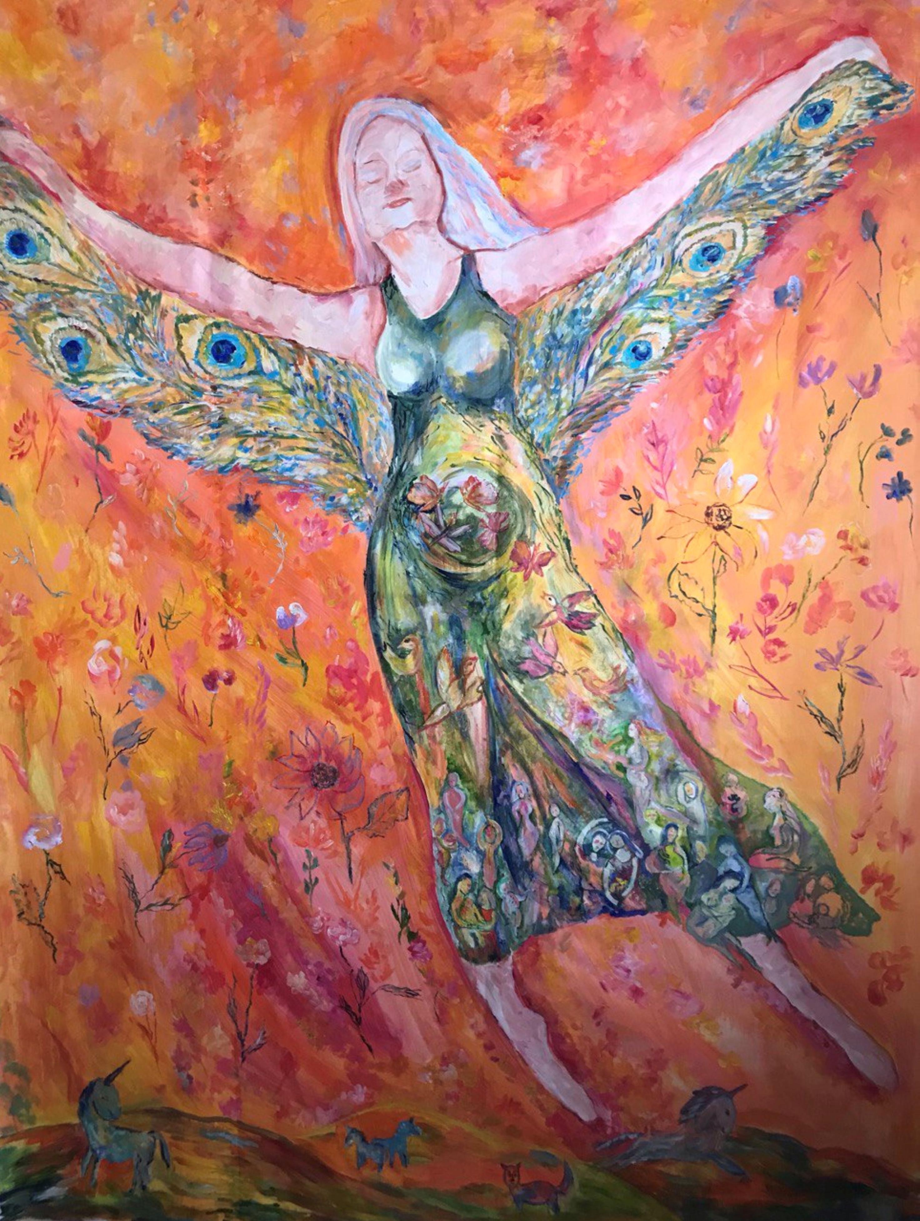 In the "Tales of Existence" series, the artist presents a powerful new work that embodies the themes of emotional resilience, the search for stability, and the profound connection between a woman and the natural world during tumultuous times. This