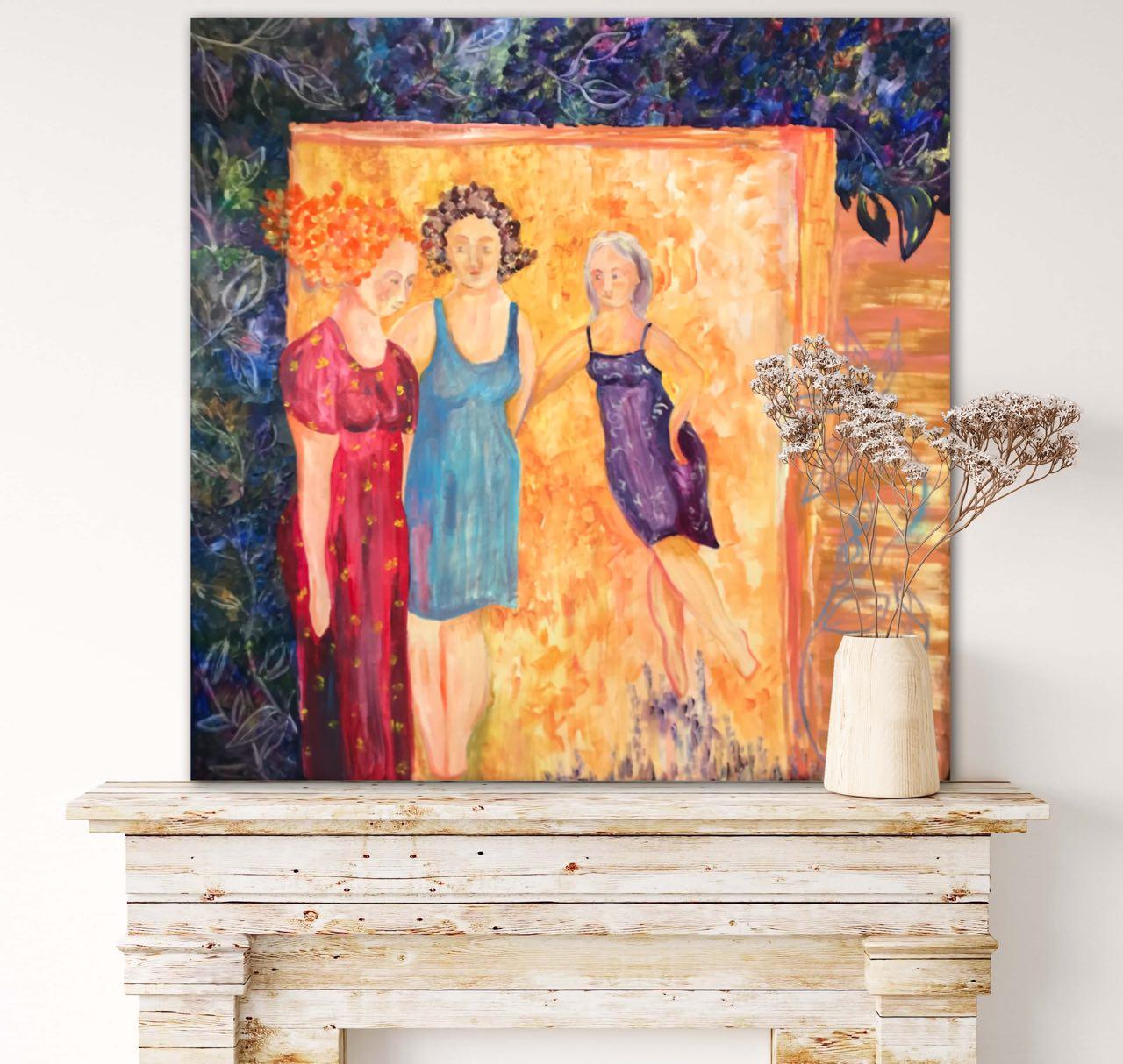 Sisters' Embrace, Happiness Series: Journey to Inner Peace Originalgemälde im Angebot 5