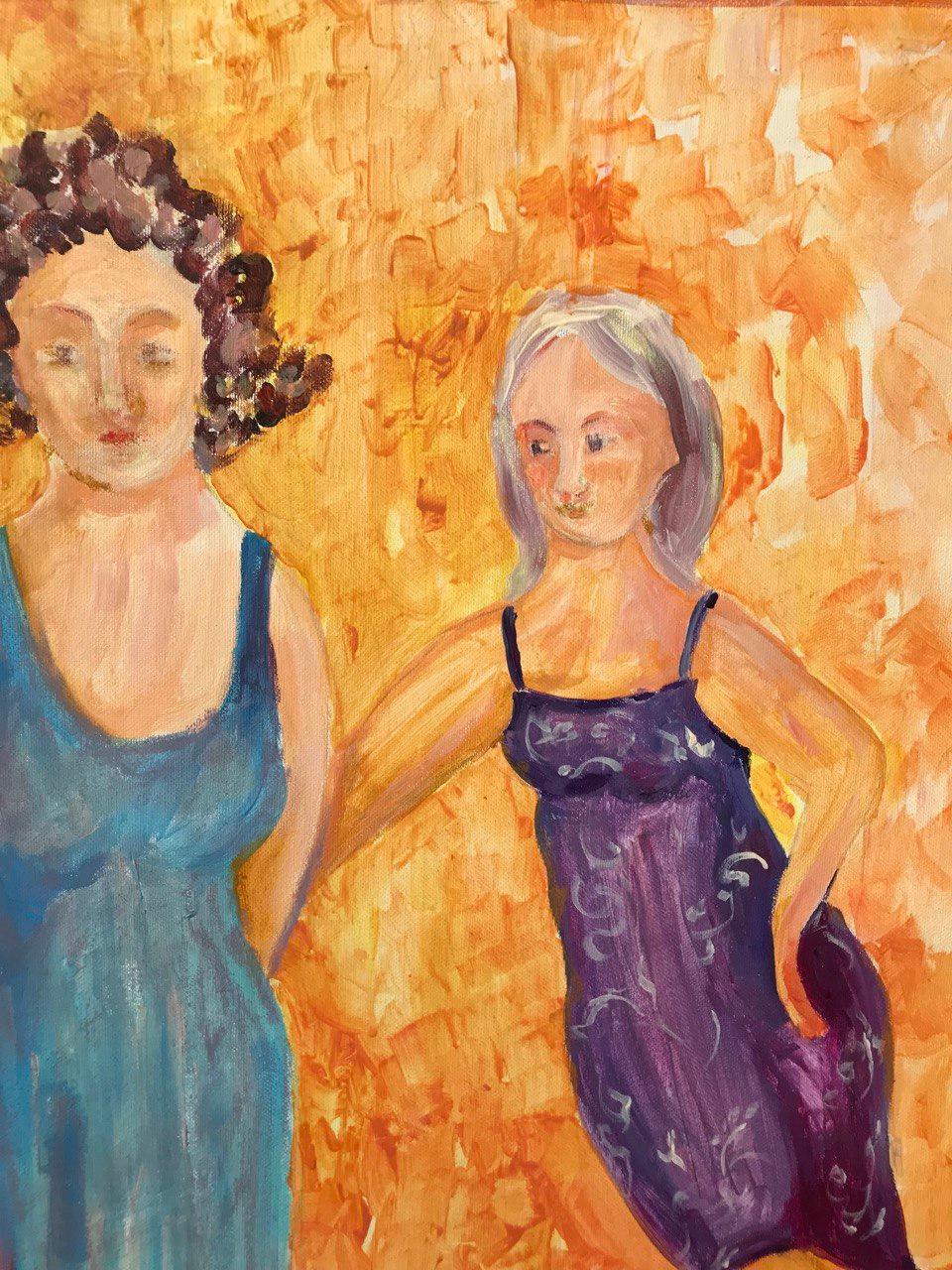 Sisters' Embrace, Happiness Series: Journey to Inner Peace Originalgemälde (Zeitgenössisch), Painting, von Tetiana Pchelnykova