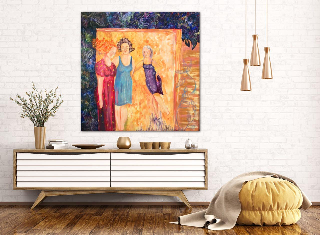 Sisters' Embrace, Happiness Series: Journey to Inner Peace original painting  For Sale 2