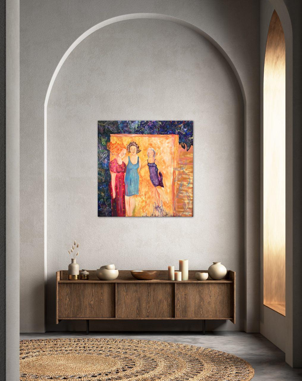 Sisters' Embrace, Happiness Series: Journey to Inner Peace Originalgemälde im Angebot 2