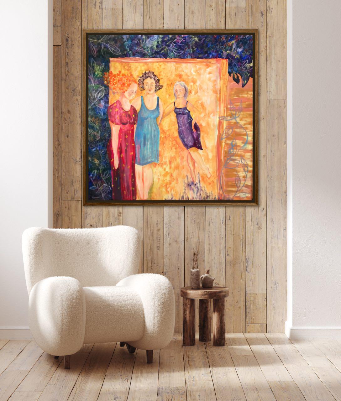 Sisters' Embrace, Happiness Series: Journey to Inner Peace Originalgemälde im Angebot 4