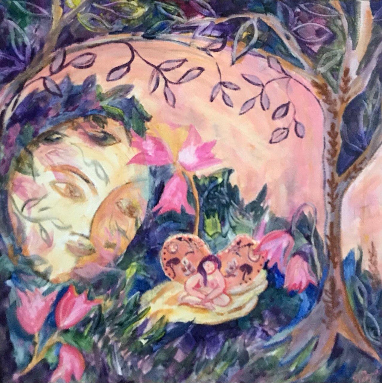 Tetiana Pchelnykova Figurative Painting - Mavka and the Woodland Fairy: Enchanted Garden, "Gardens of Resilience" series