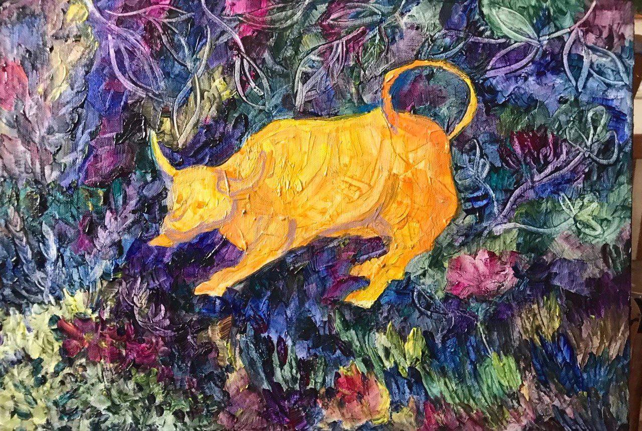 Peinture originale du taureau mythique Bull de Tetiana Pchelnykova en vente 3