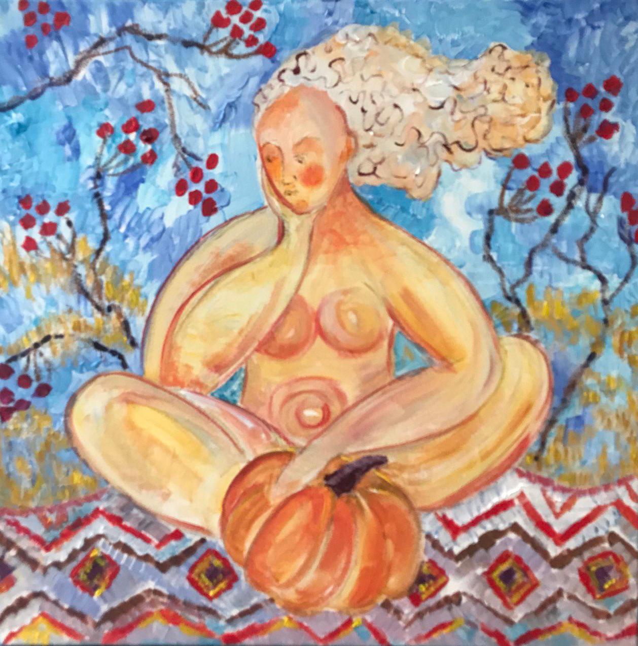Tetiana Pchelnykova Nude Painting - Rebirth: Symbols of Motherhood "Being" series, original painting 