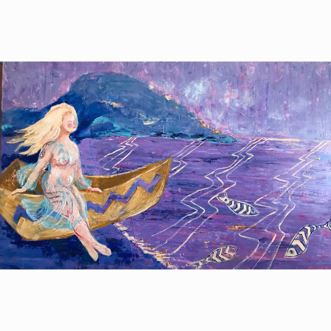 Tetiana Pchelnykova Nude Painting – Scythian Sea, Cycle of Being, Original-Ölgemälde