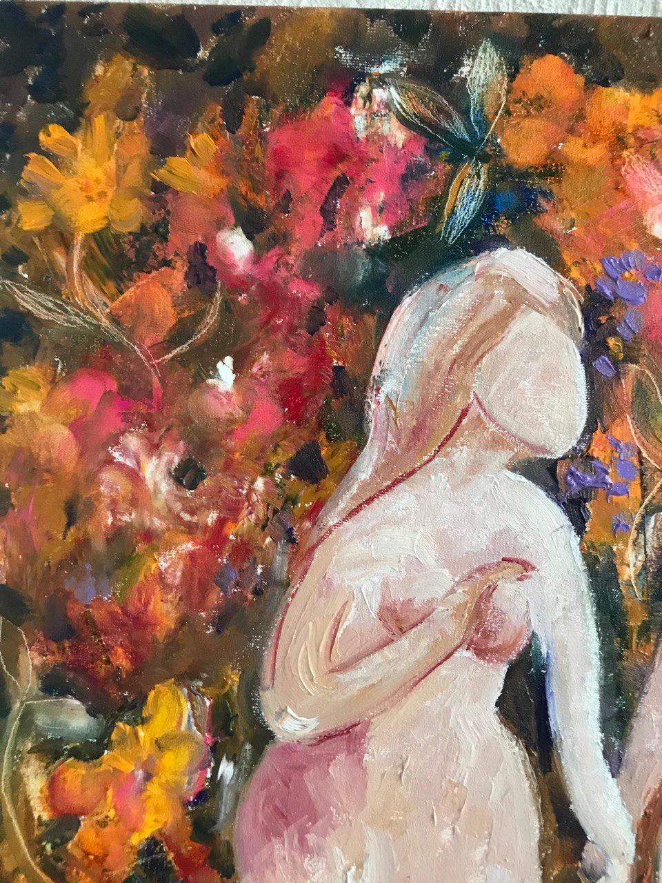 Sisters in the garden, „Gardens of Resilience“, Serie Original-Kunstwerke  (Zeitgenössisch), Painting, von Tetiana Pchelnykova