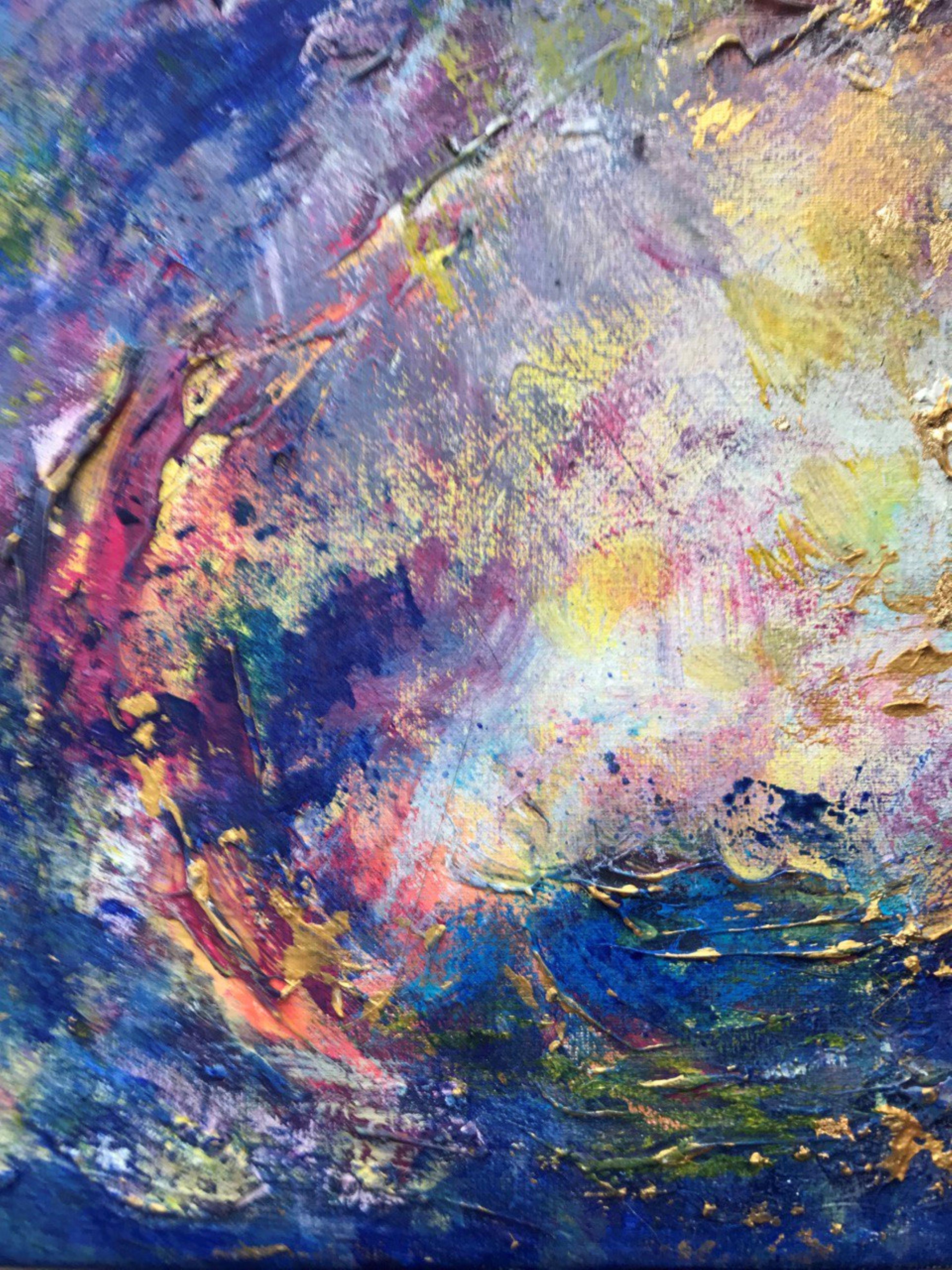 Sternengeflüster - Eine luminöse Erkundung des Nachthimmels (Grau), Abstract Painting, von Tetiana Pchelnykova