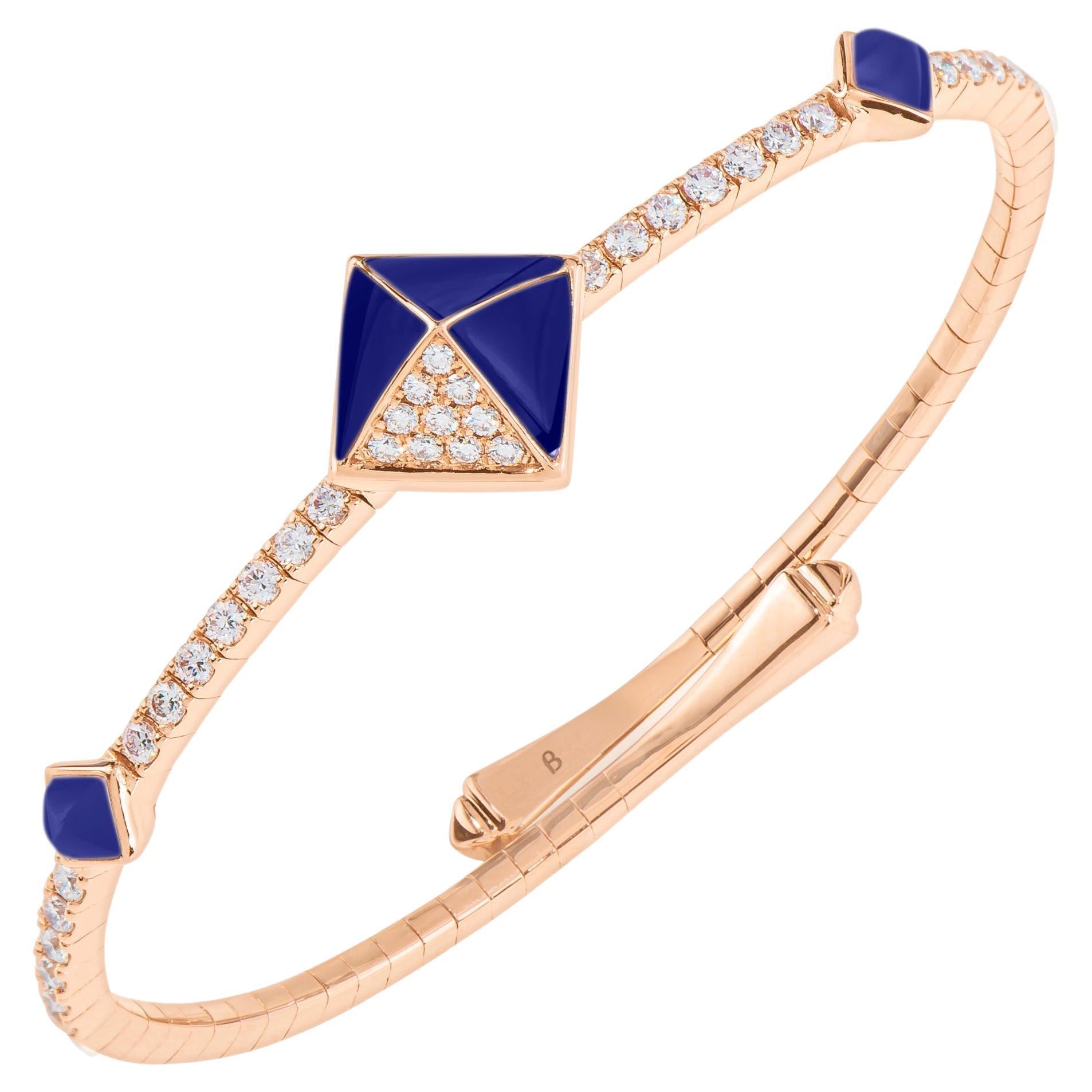 Tetra Apex Bangle with Lapis Lazuli and Diamonds in 18K Rose Gold For Sale