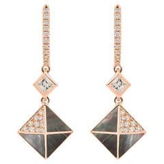 Tetra Apex Earrings with Grey Mother of Pearl and Diamonds in 18k Rose Gold
