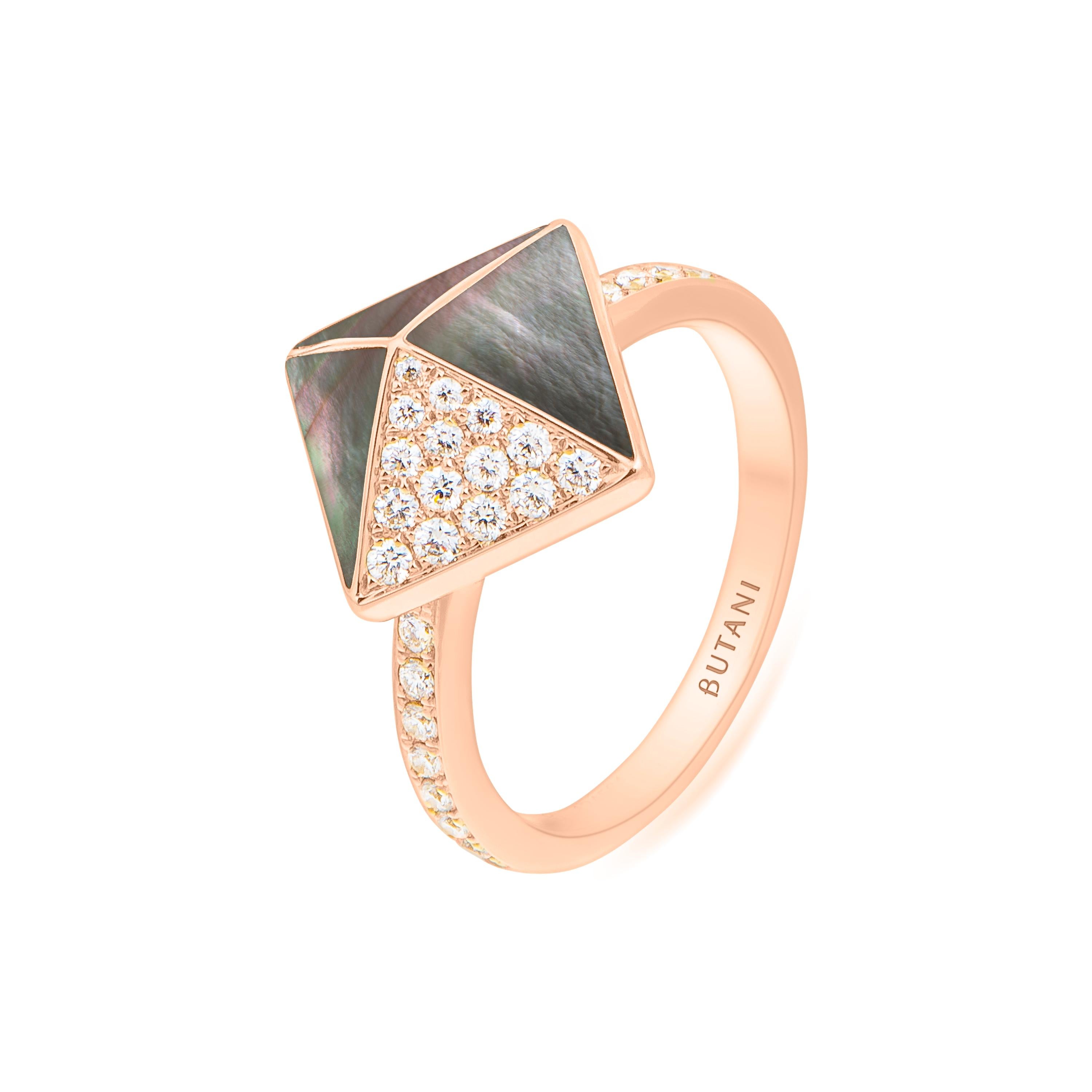 Through graphic, contemporary lines, Butani’s Tetra collection celebrates the beauty of symmetry while reimagining classic motifs of the past. 

With a powerful elegance, the Tetra Apex Ring draws eyes and forms a striking focal point on the finger.