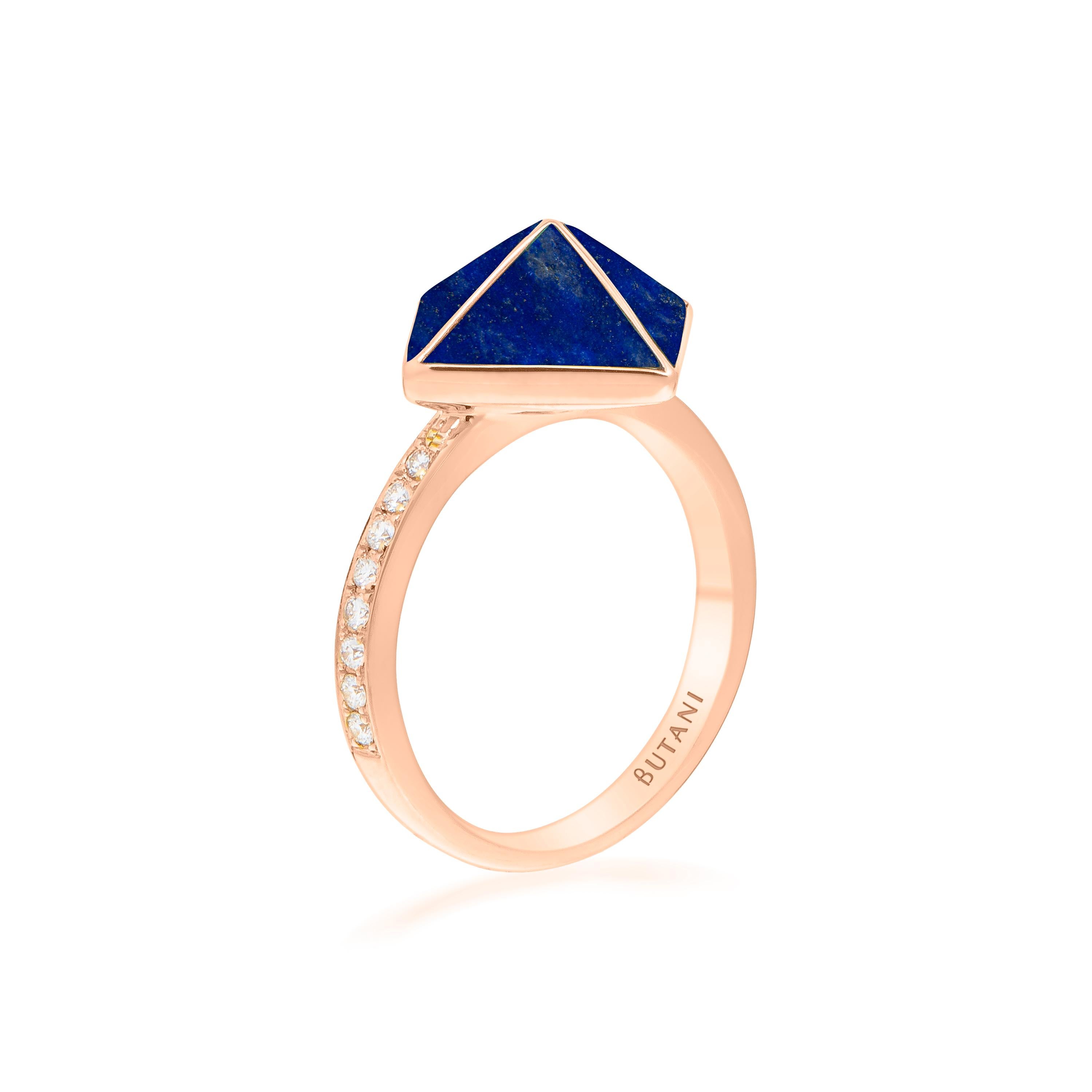 Contemporain Bague Tetra Apex en or rose 18 carats avec lapis-lazuli et diamants en vente