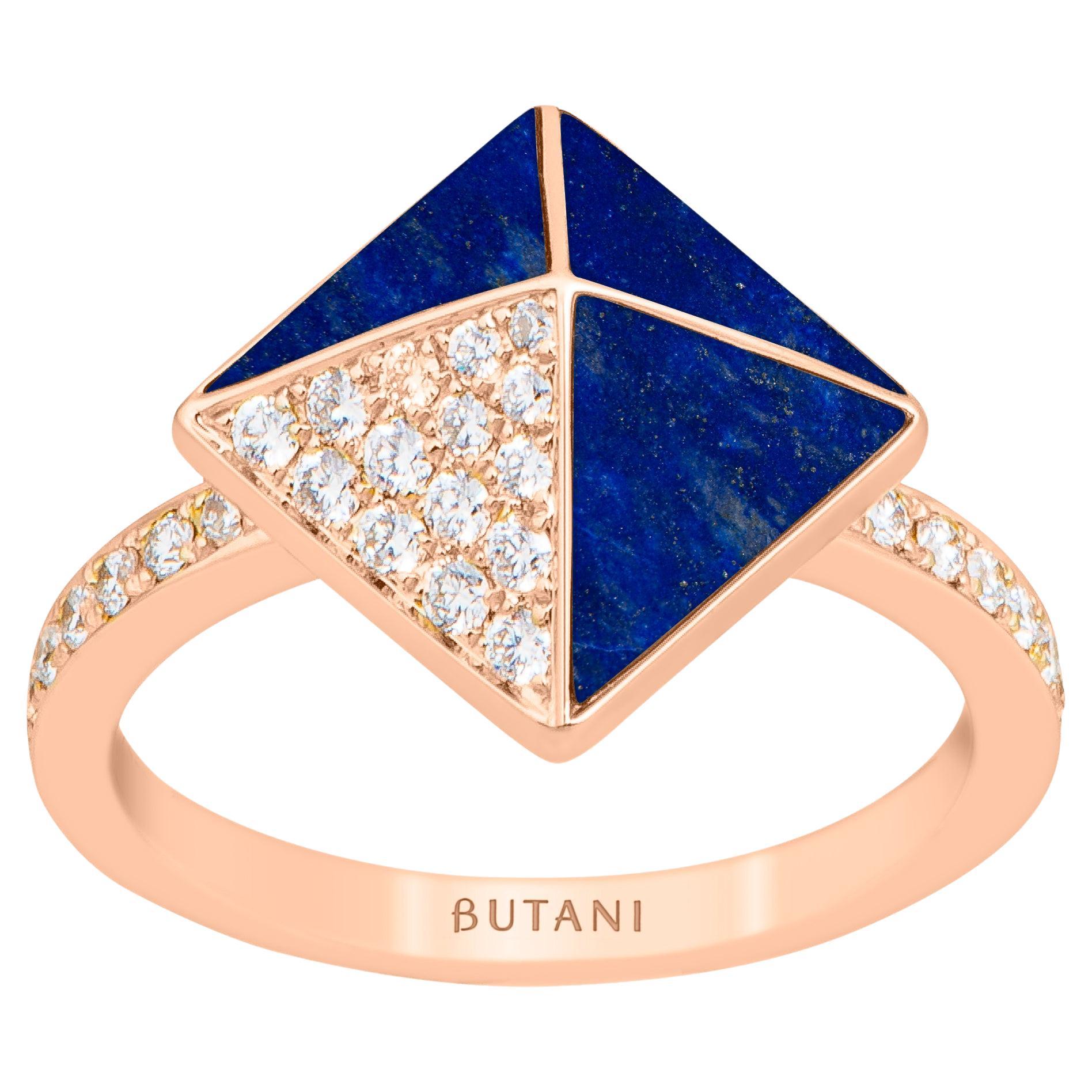 Tetra Apex Ring with Lapis Lazuli and Diamonds in 18k Rose Gold For Sale