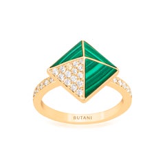 Tetra Apex Ring with Malachite and Diamonds in 18k Yellow Gold