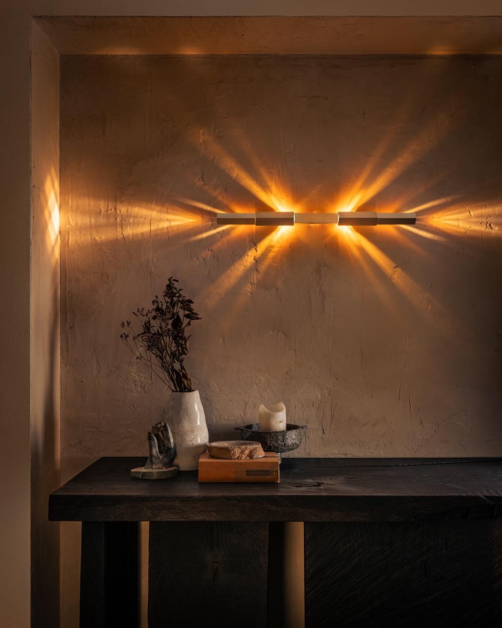 Brass Tetra Horizon - Solid brass wall light, handmade by Diaphan Studio For Sale