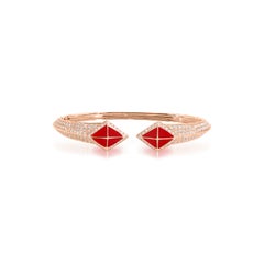 Tetra Hydra Bangle with Red Coral and Diamonds in 18k Rose Gold