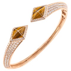 Tetra Hydra Bangle with Tiger Eye and Diamonds in 18k Rose Gold