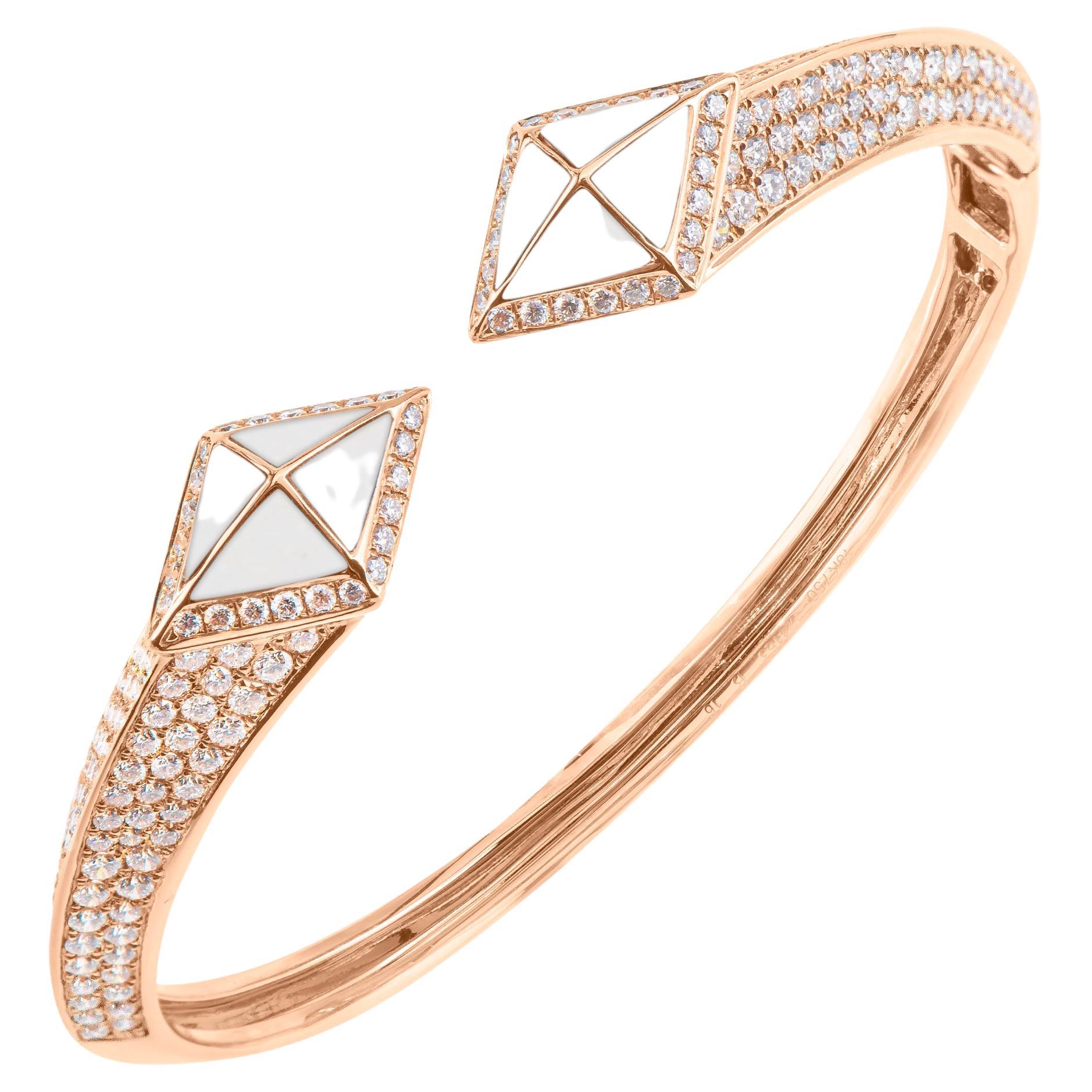 Tetra Hydra Bangle with White Agate and Diamonds in 18k Rose Gold