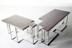 Tetra L, Large Coffee Table in Polished Stainless Steel and High Gloss Sycamore