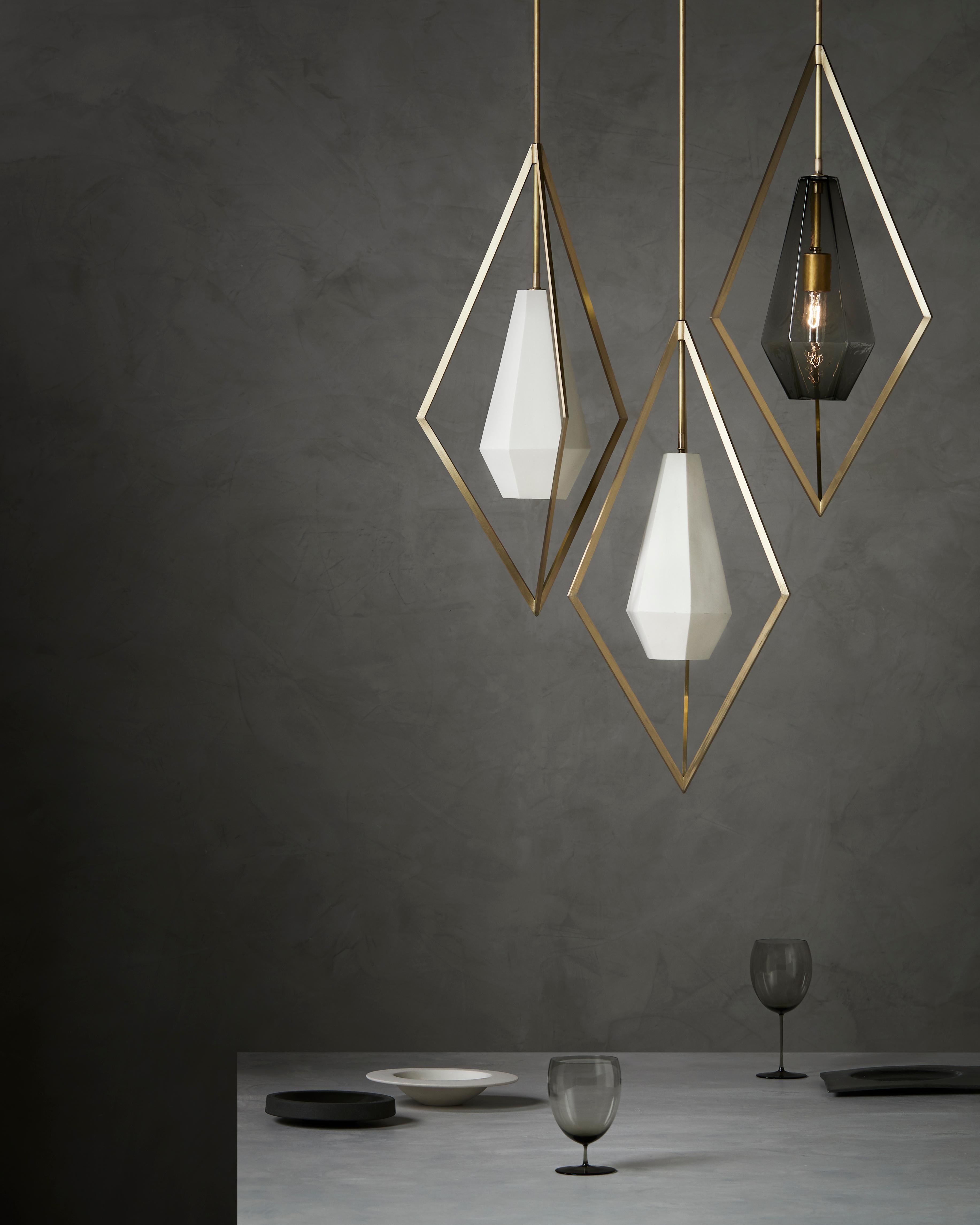 American Tetra Pendant Lamp in Brass and Glass For Sale
