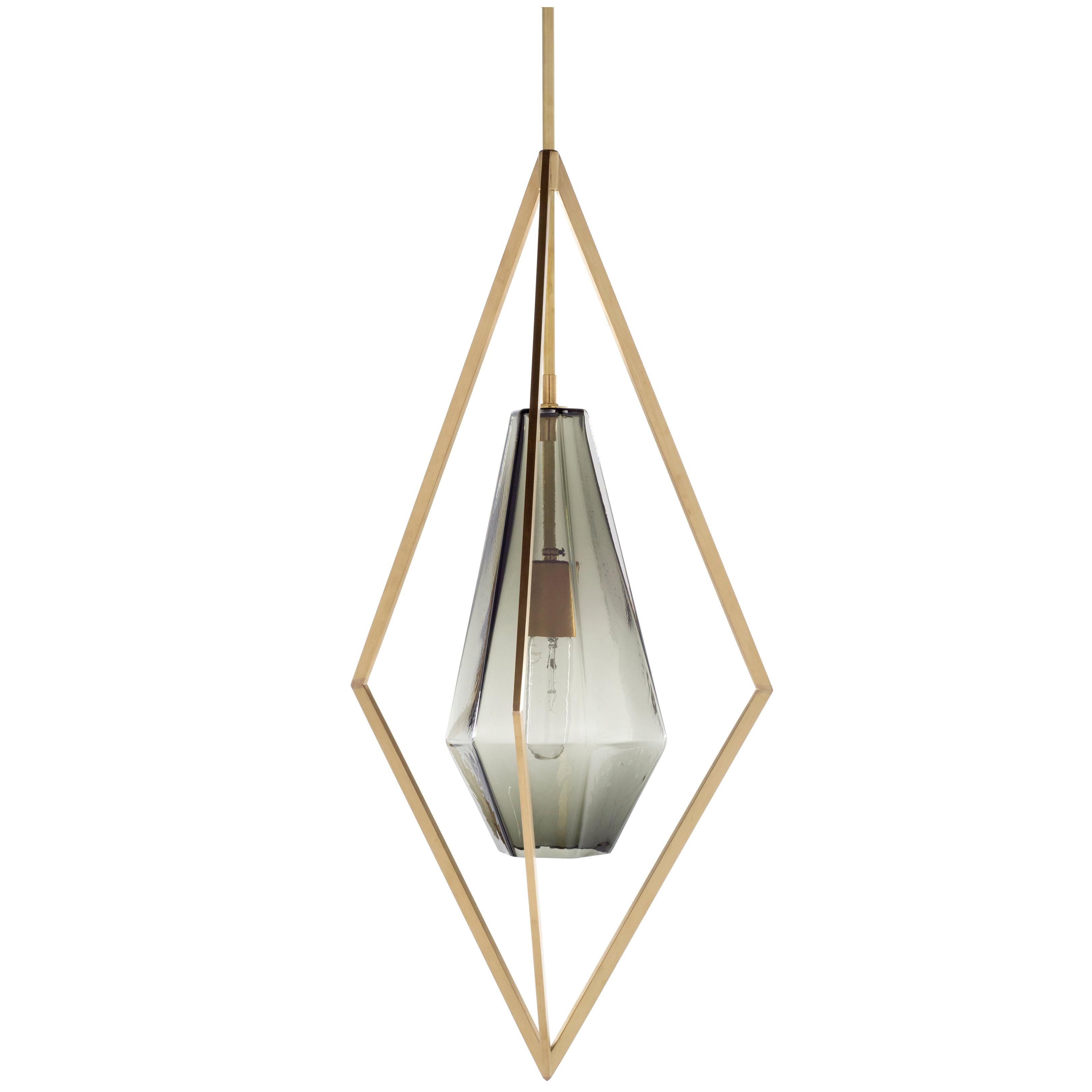 Tetra Pendant Lamp in Brass and Glass For Sale