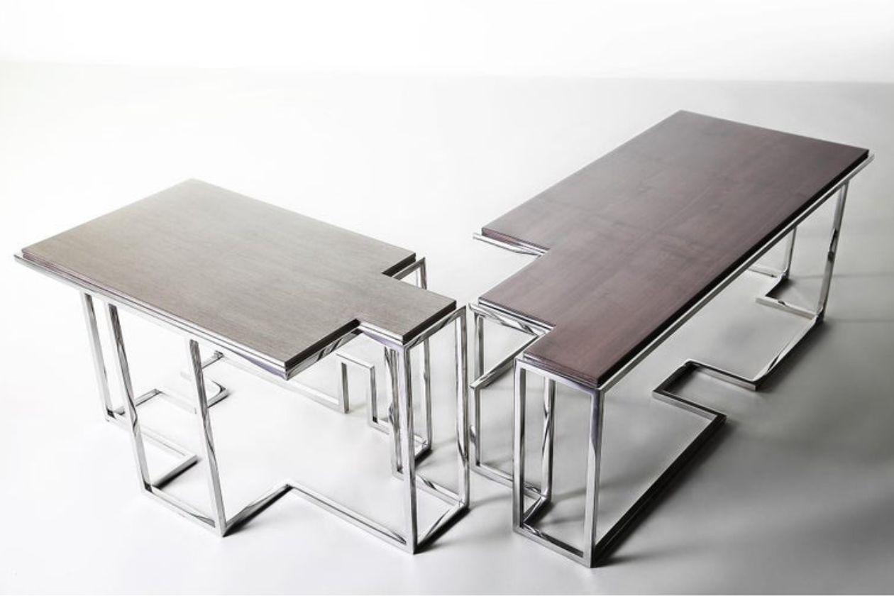 Petite table basse issue de l'ensemble ludique de tables basses Tetra qui peuvent être placées selon plusieurs dispositions en fonction de l'agencement de la pièce.
Par Georges Amatoury Studio, 2014.