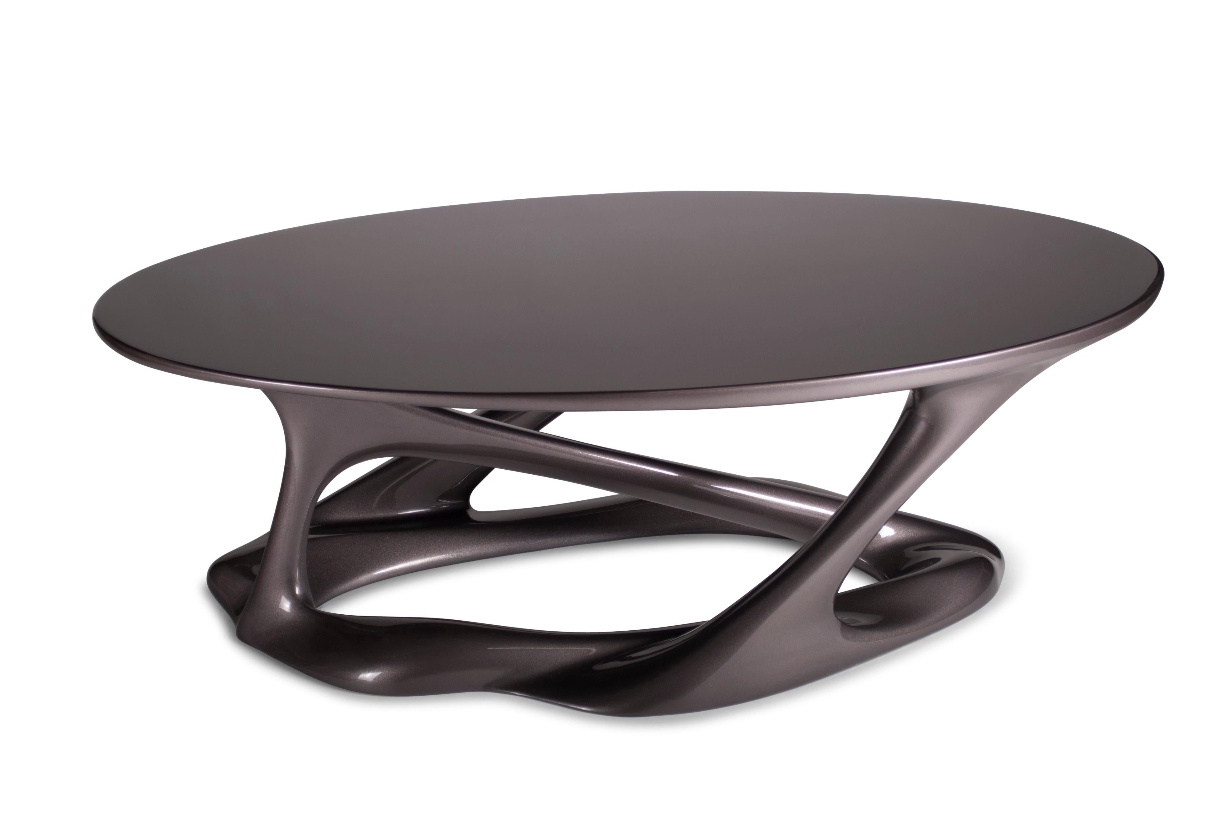 Amorph Tetra-Tisch, ovale Form, dunkelgraue Metallic-Finish  (Moderne) im Angebot