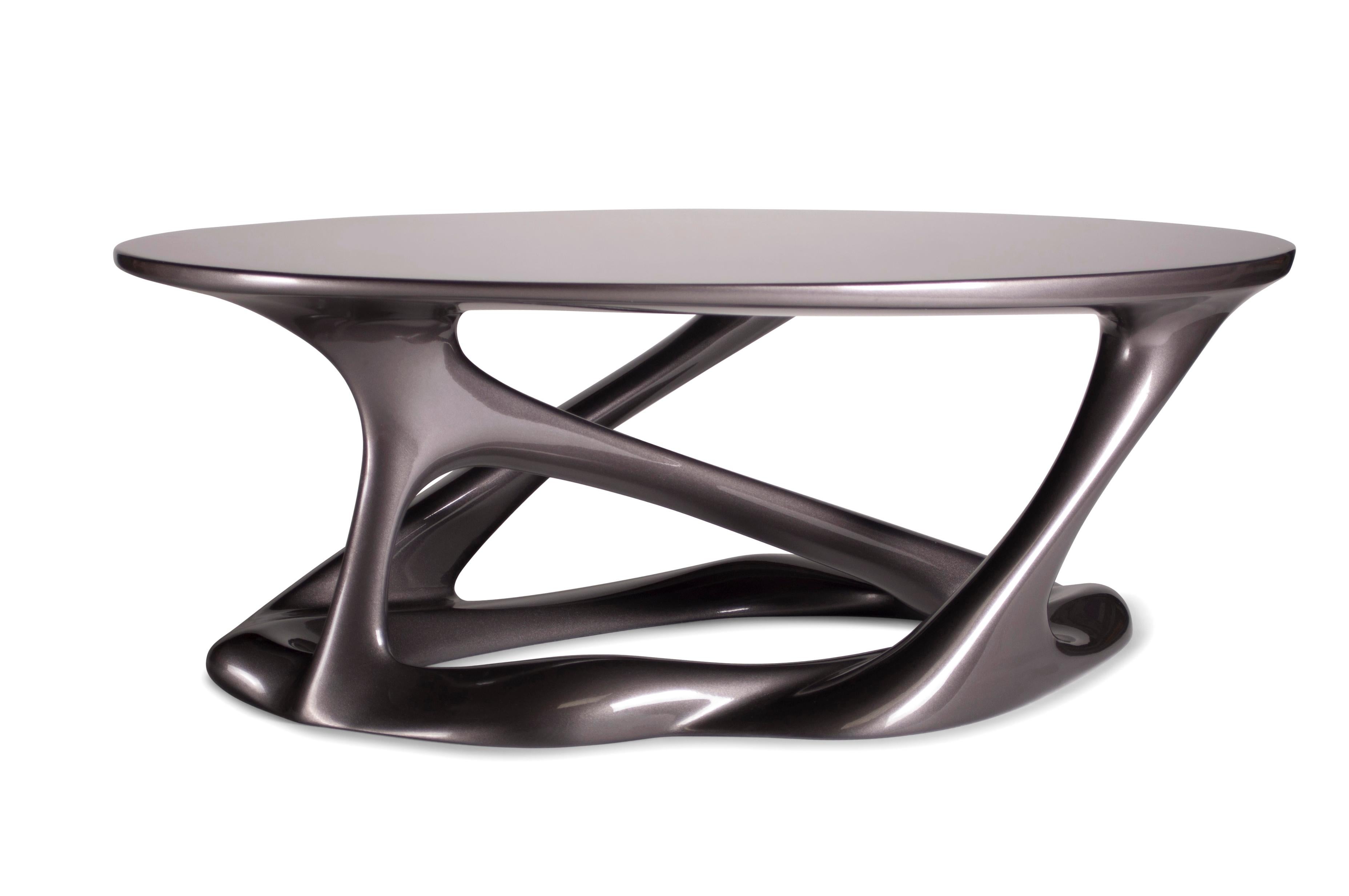 Amorph Tetra-Tisch, ovale Form, dunkelgraue Metallic-Finish  (amerikanisch) im Angebot