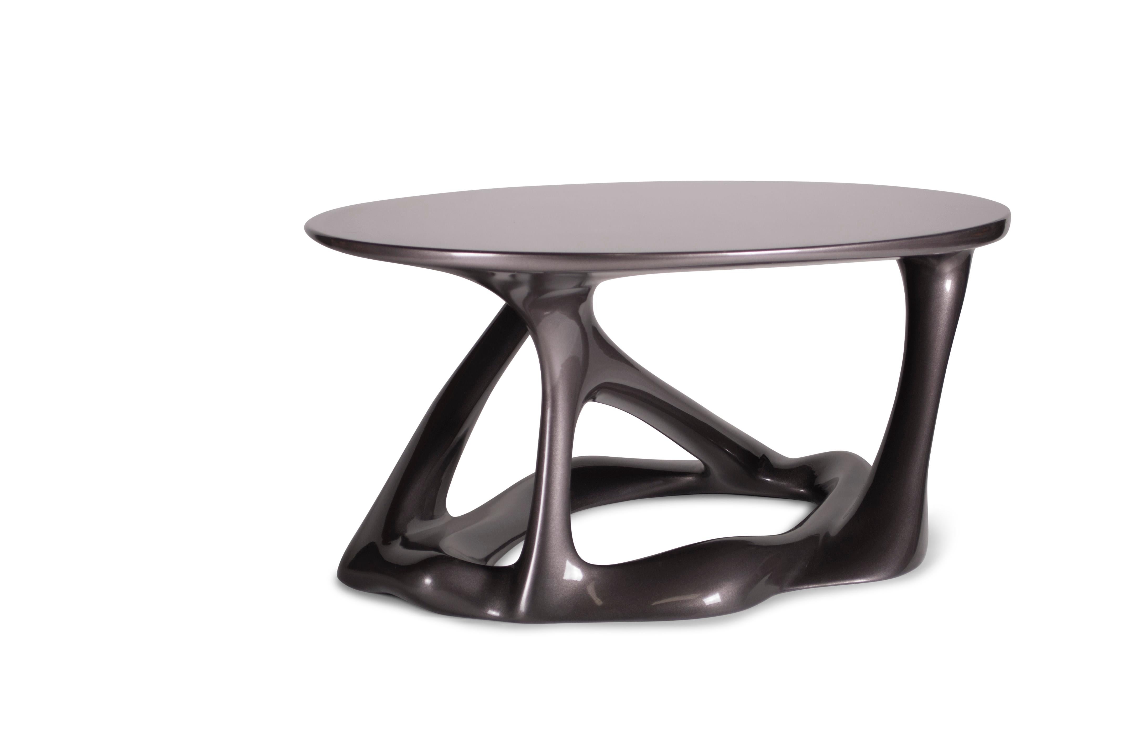 Amorph Tetra-Tisch, ovale Form, dunkelgraue Metallic-Finish  (Geschnitzt) im Angebot