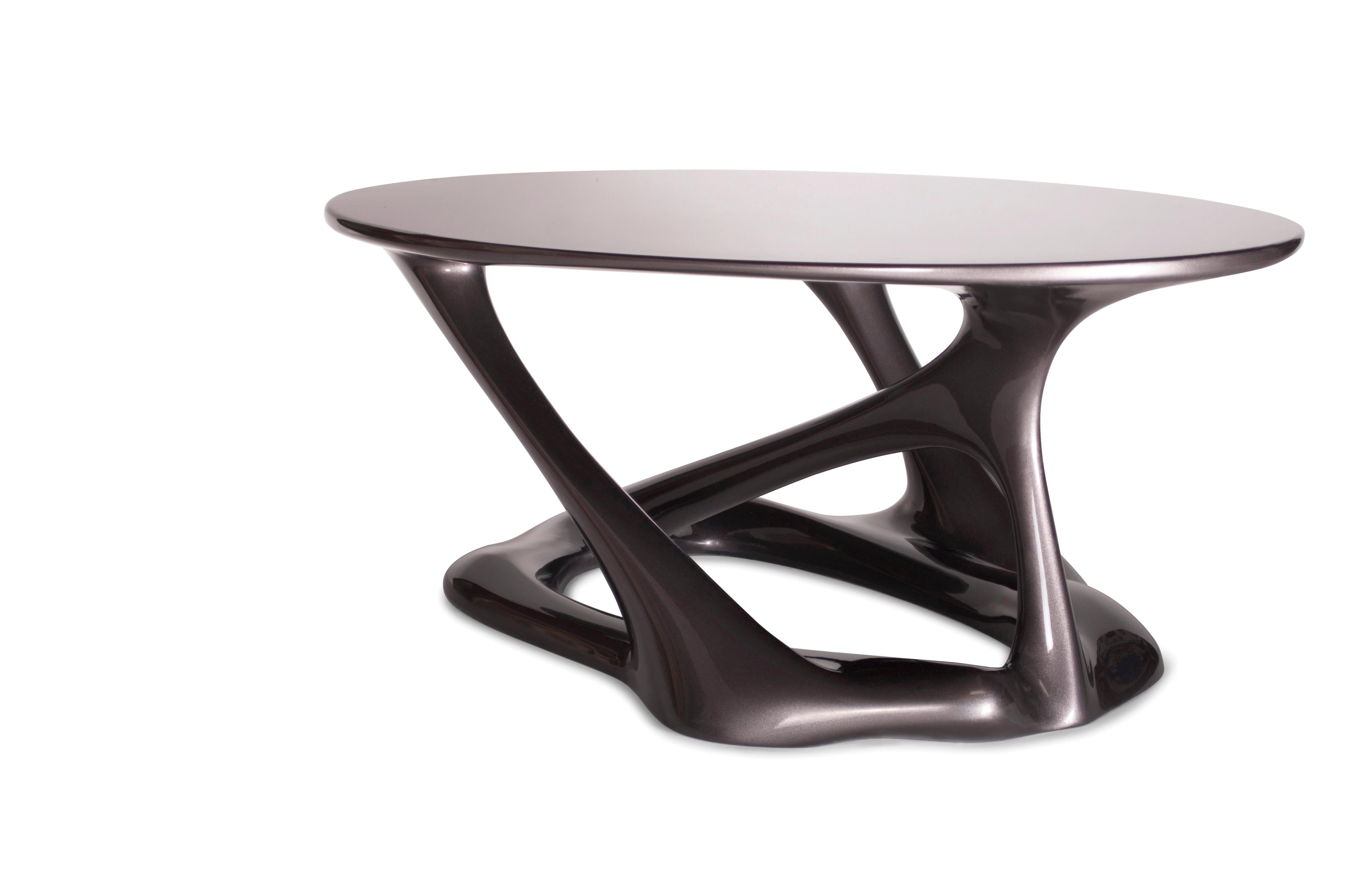 Carved Amorph Tetra Table, Oval Shape, Dark Gray Metallic Finish  For Sale