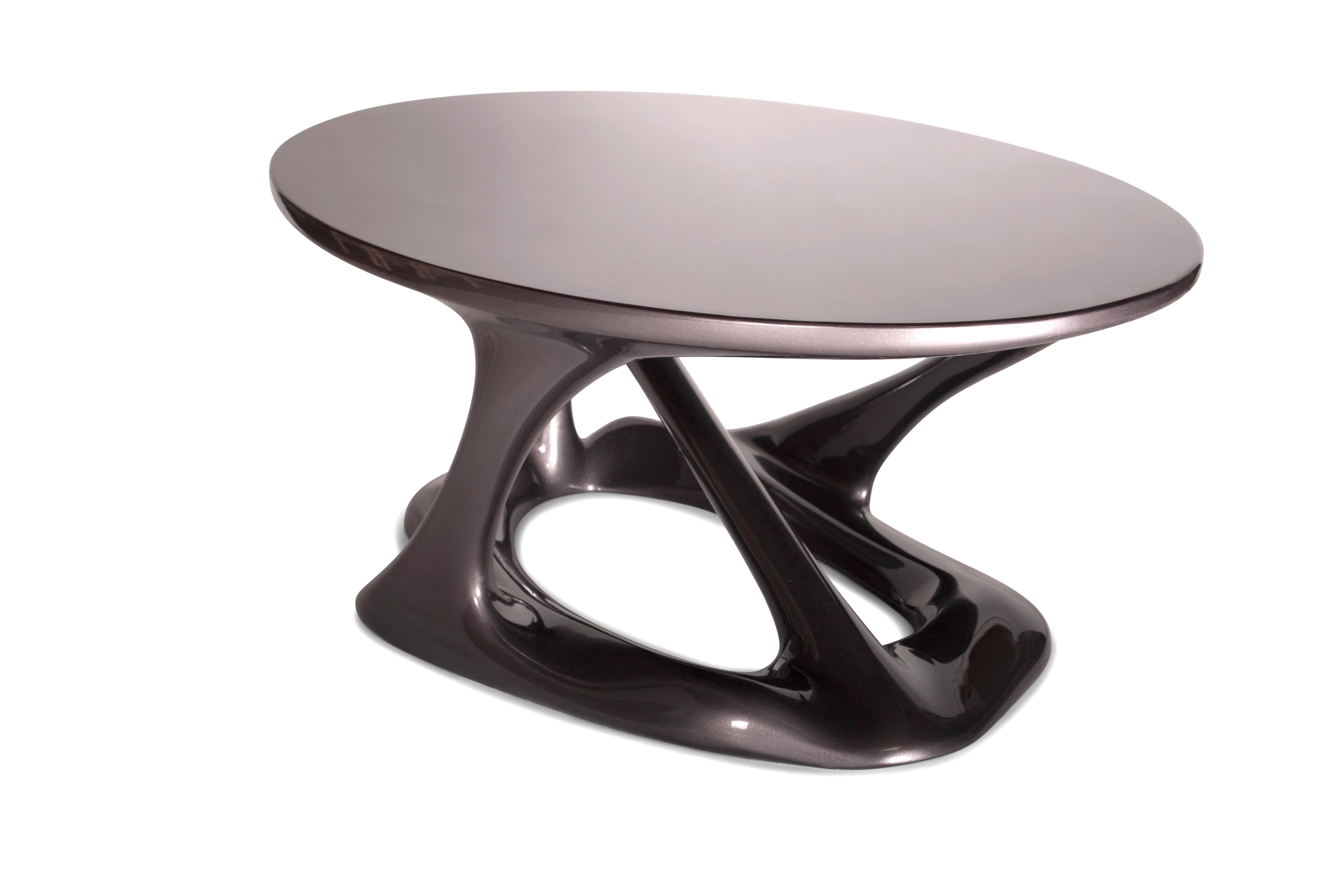 Amorph Tetra-Tisch, ovale Form, dunkelgraue Metallic-Finish  (Holz) im Angebot