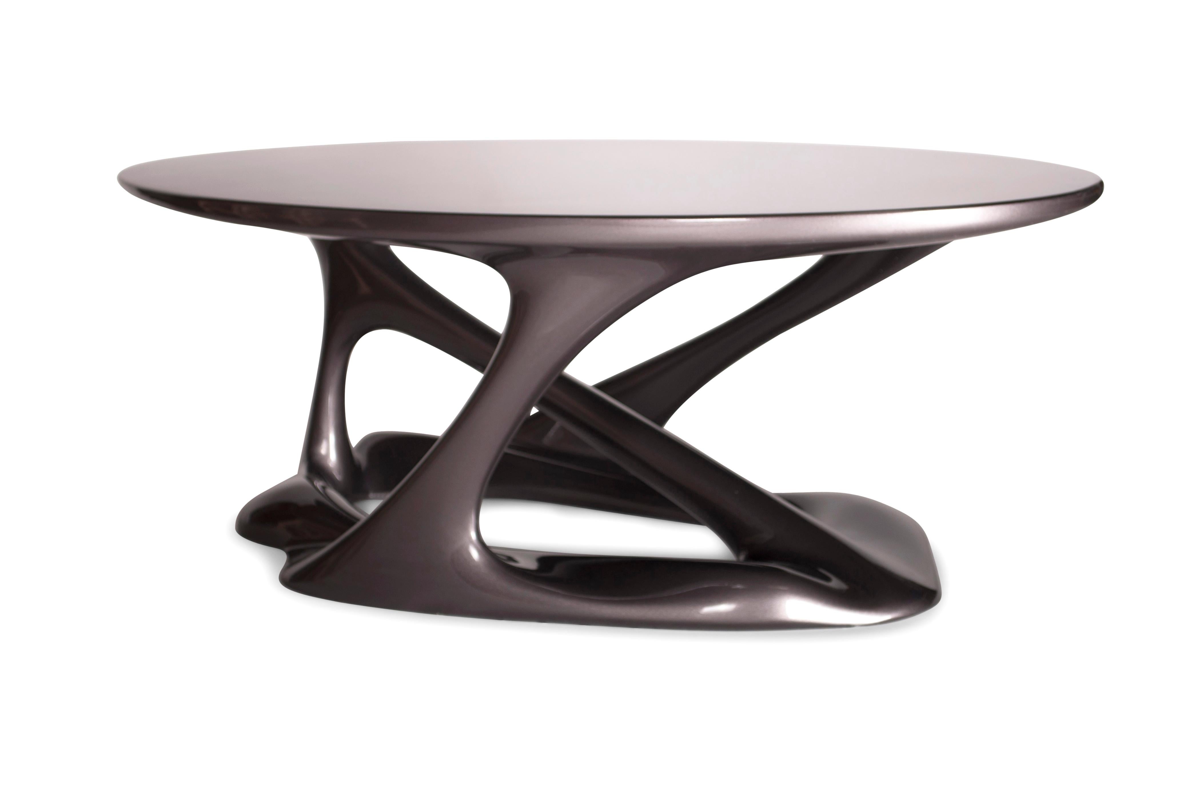 Wood Amorph Tetra Table, Oval Shape, Dark Gray Metallic Finish  For Sale