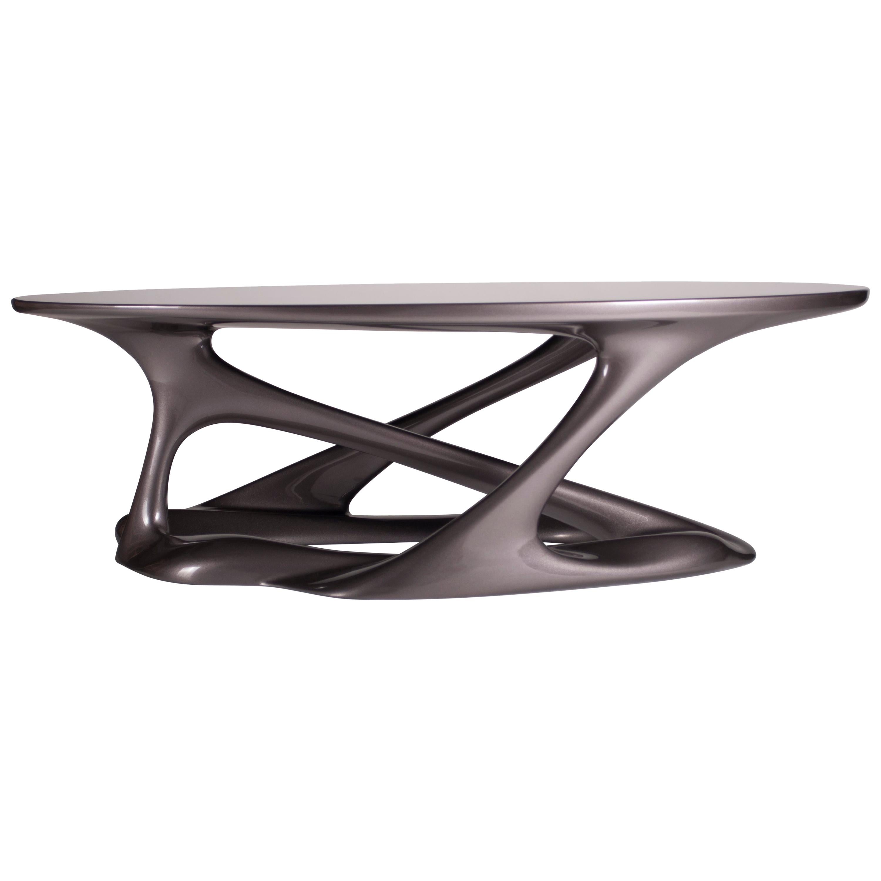 Amorph Tetra-Tisch, ovale Form, dunkelgraue Metallic-Finish 