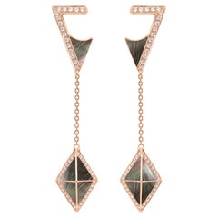 Tetra Tilt Drop Earrings with Grey Mother of Pearl & Diamonds in 18k Rose Gold