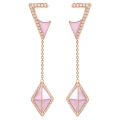 Tetra Tilt Drop Earrings with Pink Mother of Pearl & Diamonds in 18k Rose Gold