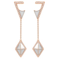 Tetra Tilt Drop Earrings with White Mother of Pearl & Diamonds in 18k Rose Gold