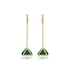 Tetra Tribus Earrings with Malachite and Diamonds in 18K Yellow Gold