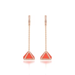 Tetra Tribus Earrings with Orange Coral and Diamonds in 18K Rose Gold