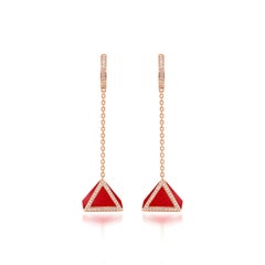 Tetra Tribus Earrings with Red Coral and Diamonds in 18K Rose Gold