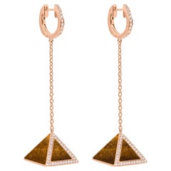 Tetra Tribus Earrings with Tiger Eye and Diamonds in 18K Rose Gold