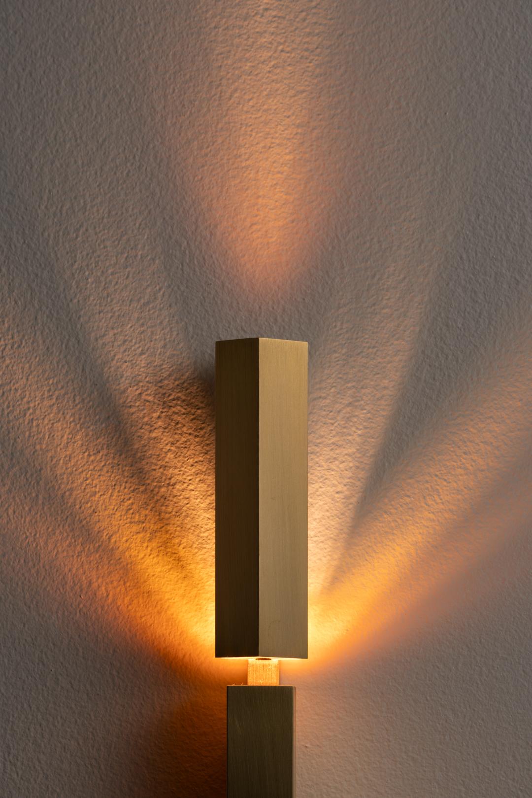 Brushed Tetra Twin sconce in brushed brass by Diaphan Studio For Sale