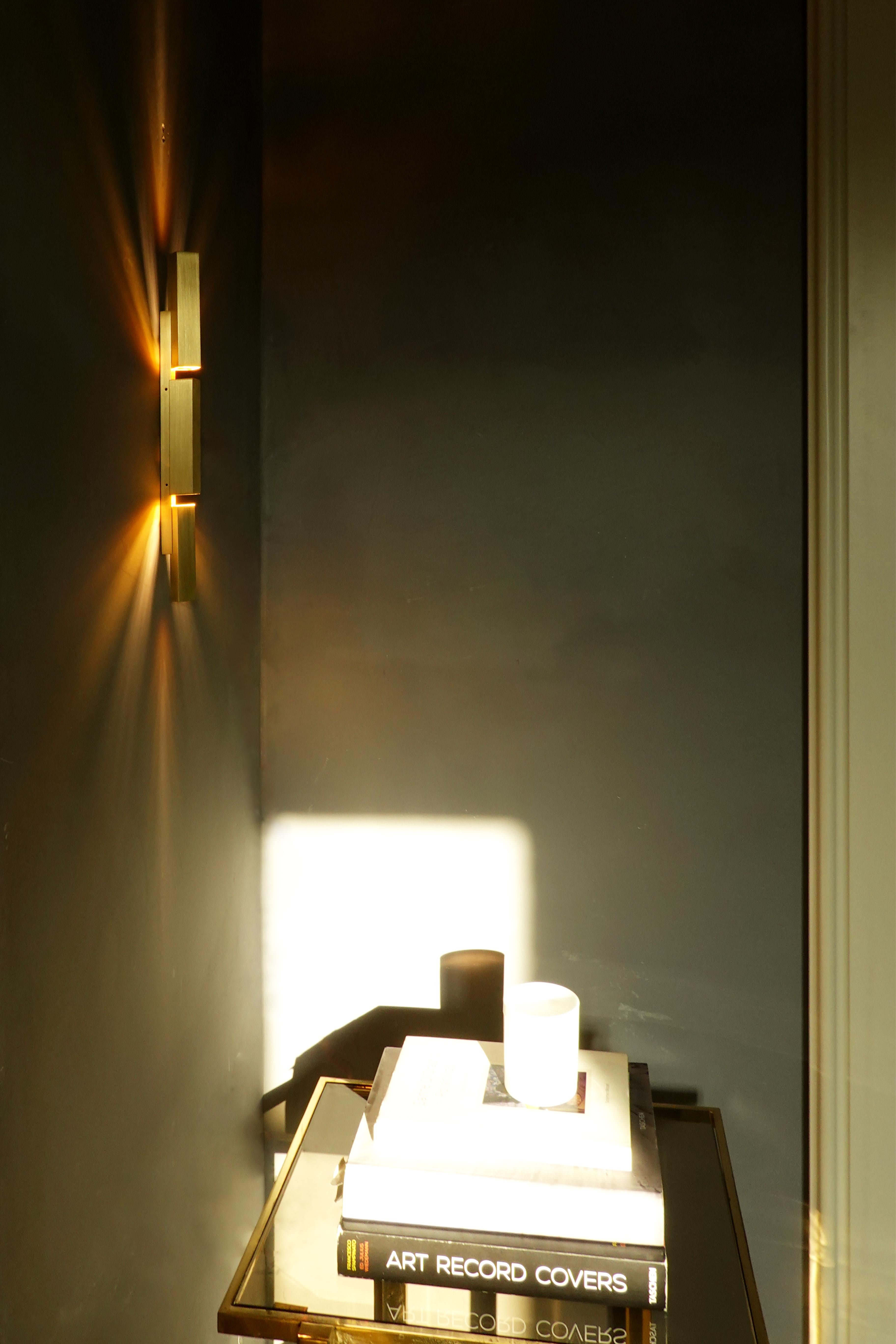 Brushed Tetra Twin - Solid Brass Wall Light Handmade by Diaphan Studio For Sale