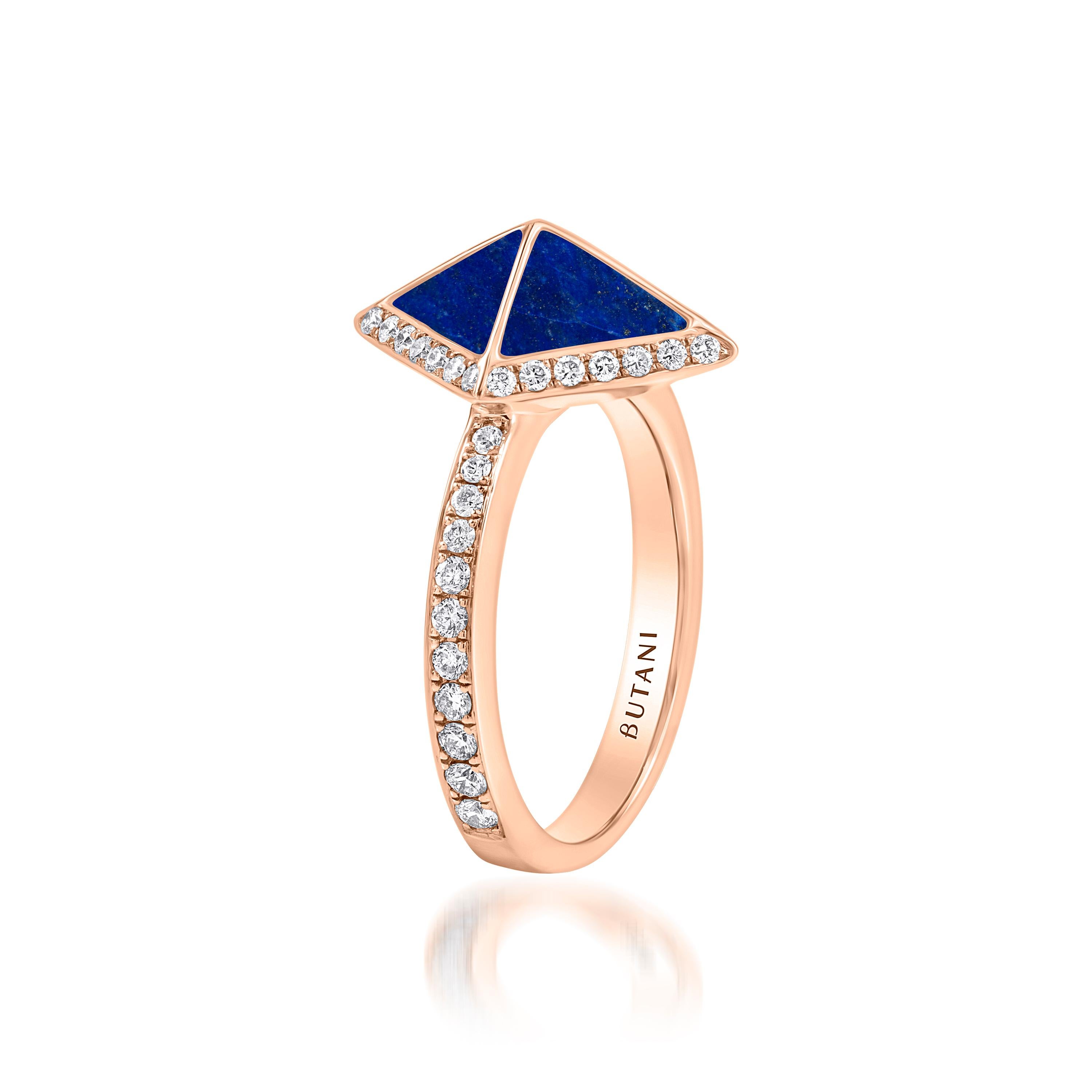 Tetra Zenith-Ring mit Lapislazuli und Diamanten aus 18 Karat Roségold (Zeitgenössisch) im Angebot