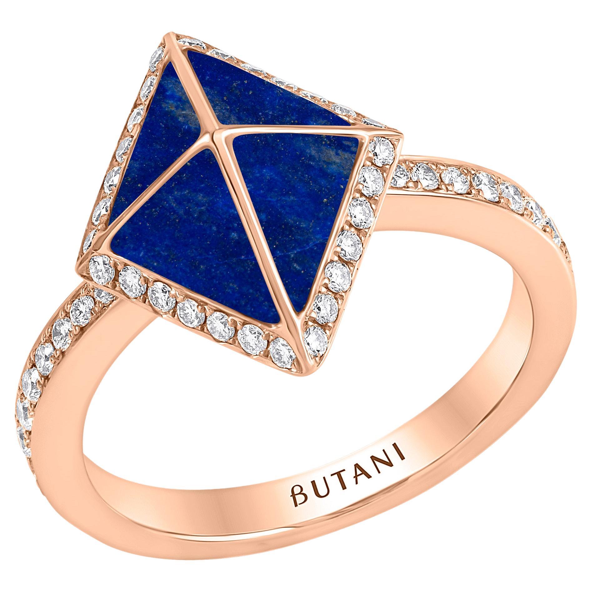 Tetra Zenith Ring with Lapis Lazuli and Diamonds in 18k Rose Gold For Sale
