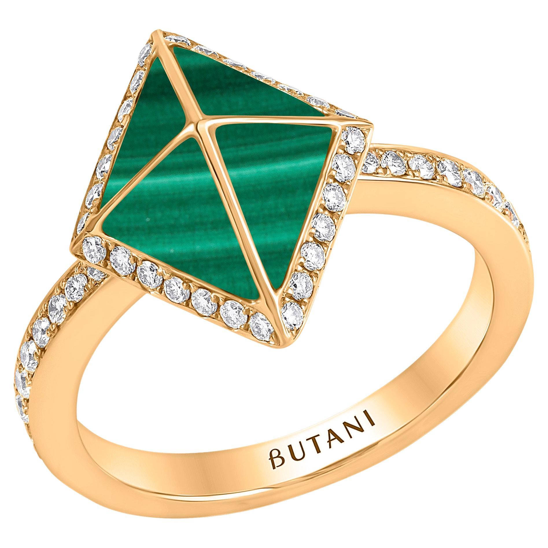 Tetra Zenith Ring with Malachite and Diamonds in 18k Yellow Gold For Sale
