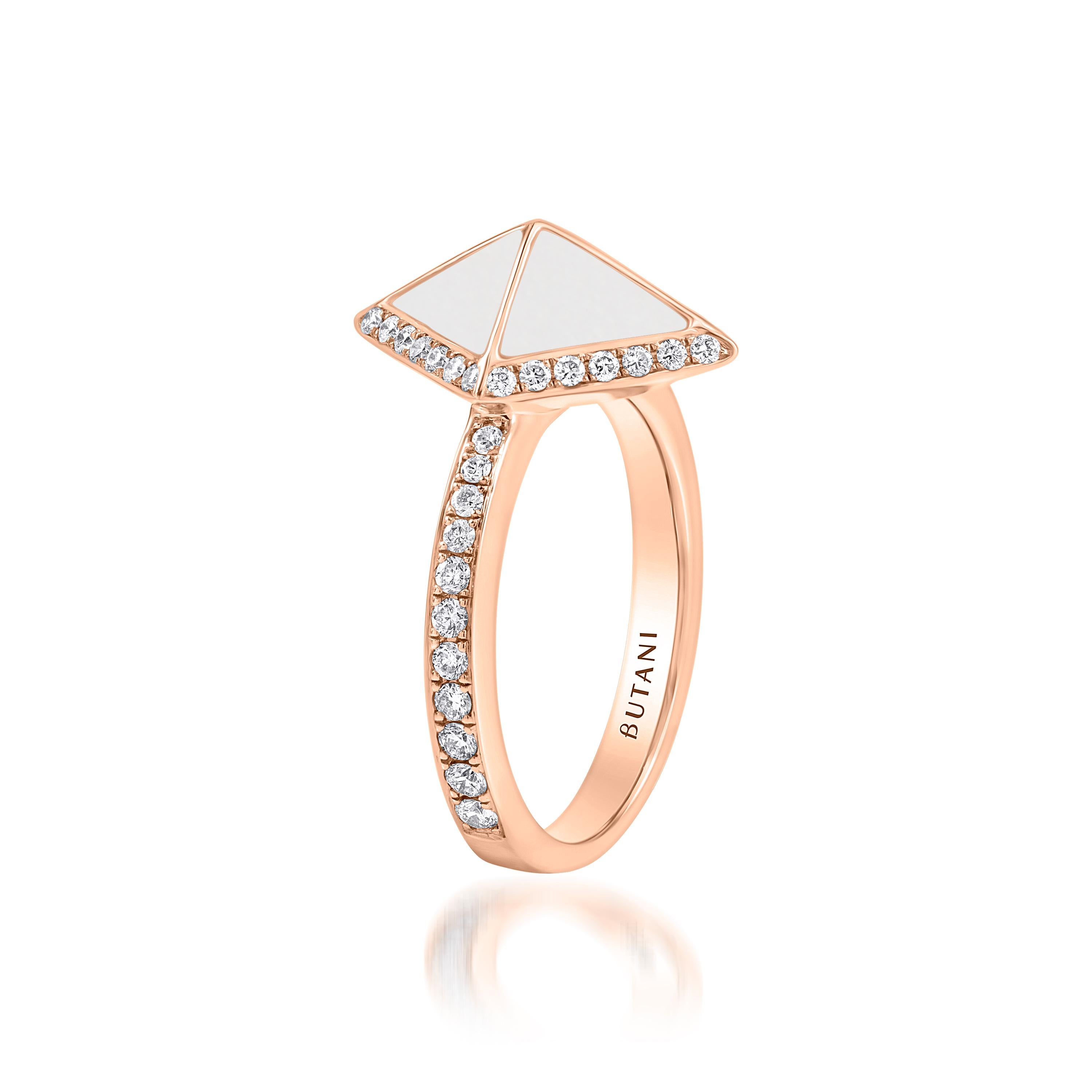 Tetra Zenith Ring mit weißem Achat und Diamanten aus 18 Karat Roségold (Zeitgenössisch) im Angebot