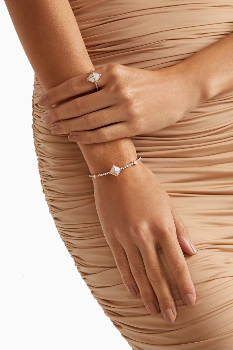 Tetra Zenith Ring mit weißem Achat und Diamanten aus 18 Karat Roségold (Brillantschliff) im Angebot
