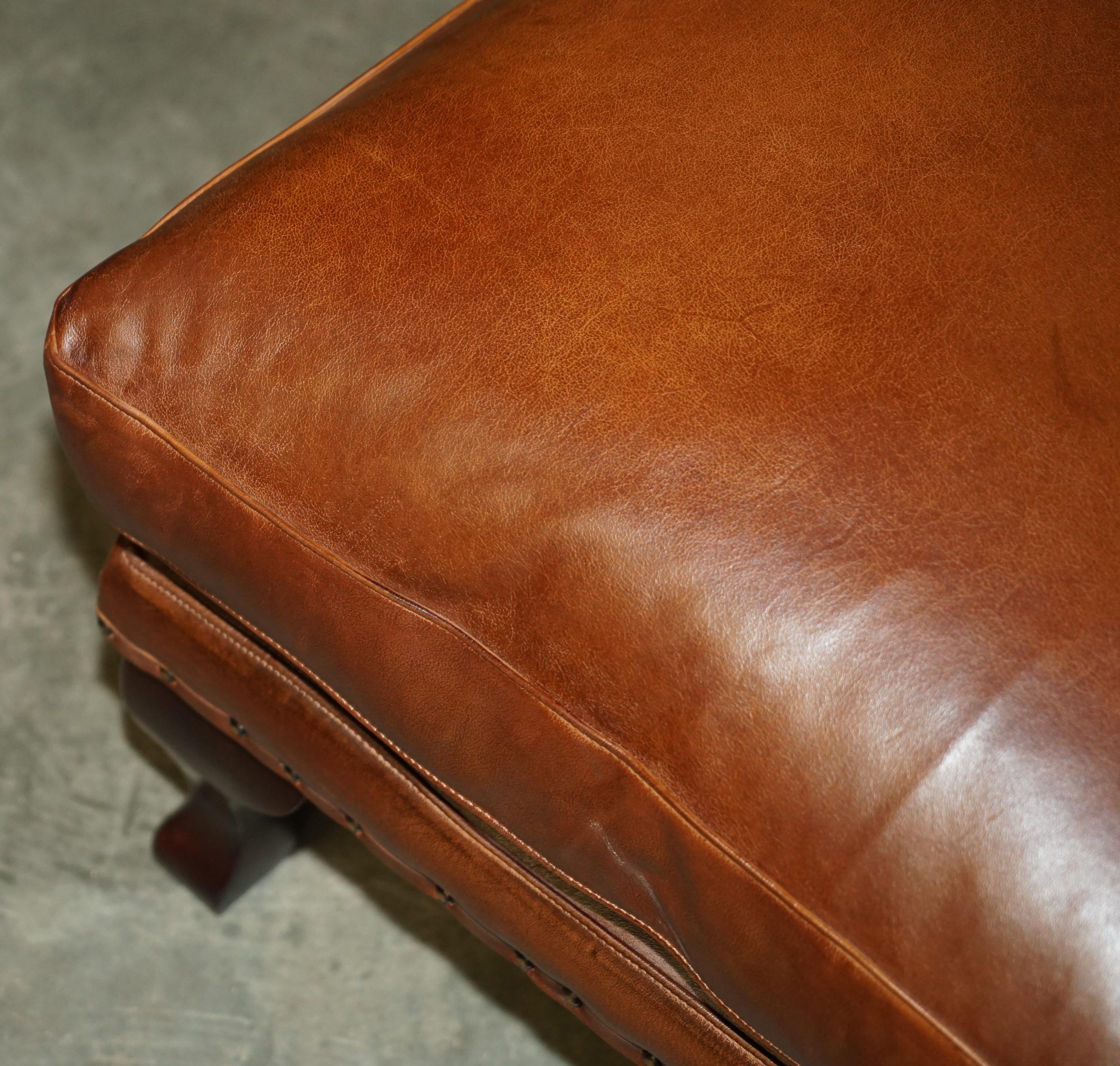 Hand-Crafted TETRAD BROWN LEATHER LARGE FOOTSTOOL LARGE ENoUGH FOR TWO PEOPLE TO SHARE For Sale