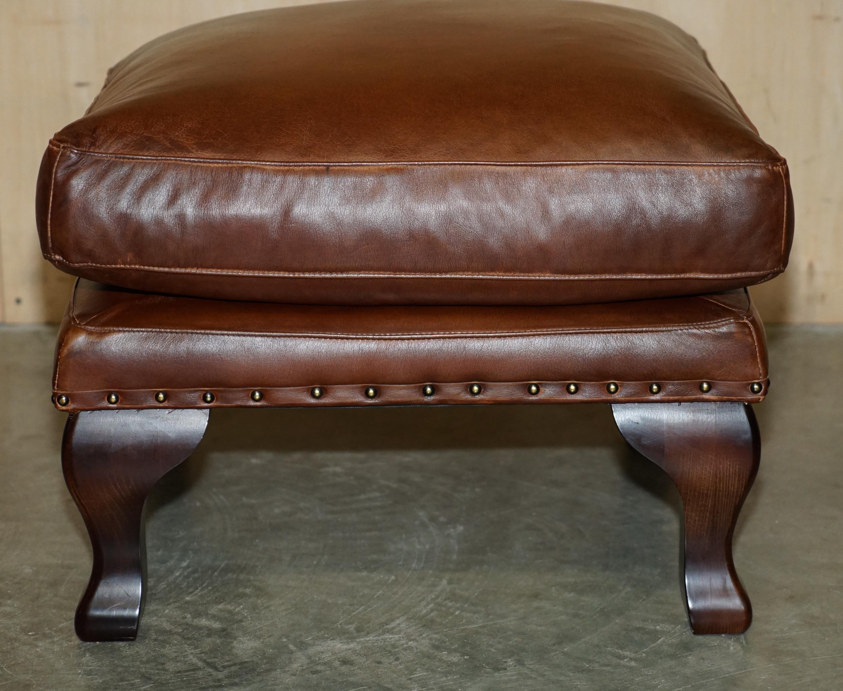 TETRAD BROWN LEATHER LARGE FOOTSTOOL LARGE ENoUGH FOR TWO PEOPLE TO SHARE For Sale 2