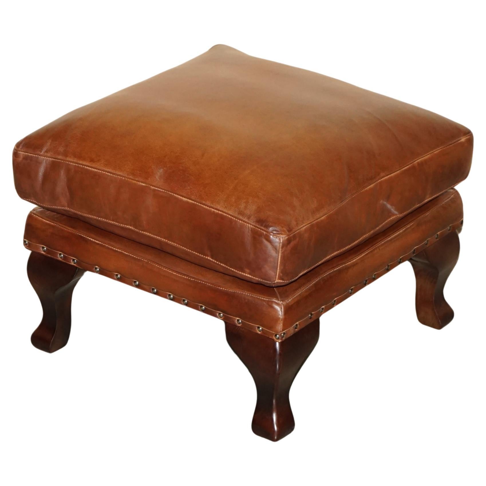 TETRAD BROWN LEATHER LARGE FOOTSTOOL LARGE ENoUGH FOR TWO PEOPLE TO SHARE For Sale